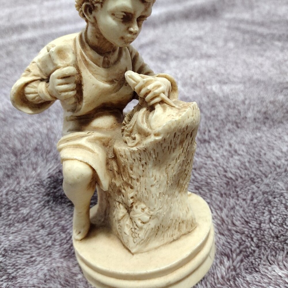 Boy Sculptor at Work with Chisel Sculpture Statue  5.75" H